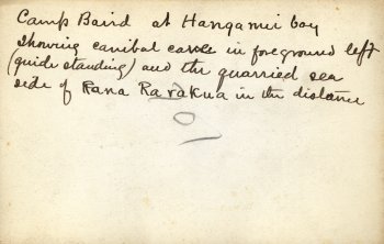 Back of photo: Camp Baird at Hanganui bay ...